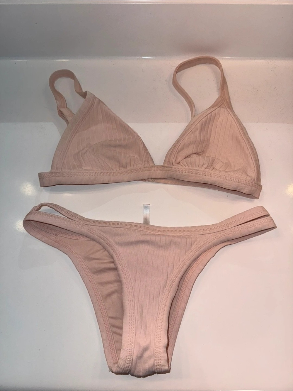 Seafolly Size 6 Blush Ribbed Triangle Bikini Set